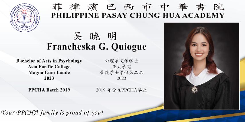 Congratulations, Francheska G. Quiogue!