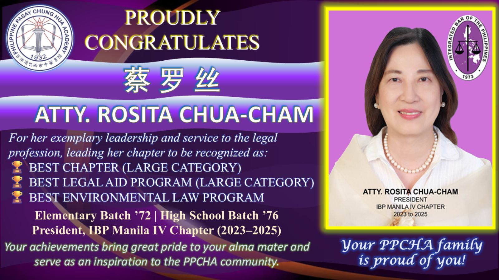 Congratulations, Atty. Rosita Chua-Cham!